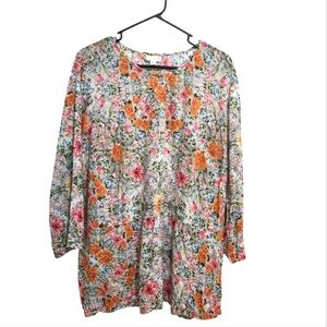 J Jill Multicolor Floral Popover Babydoll Peplum Peasant Rayon Blouse Size XL